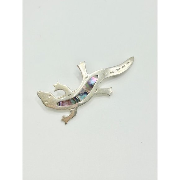 Vintage Alpaca Silver Mexico Lizard Gecko Pin Brooch with Abalone Shell Inlay - Picture 3 of 10